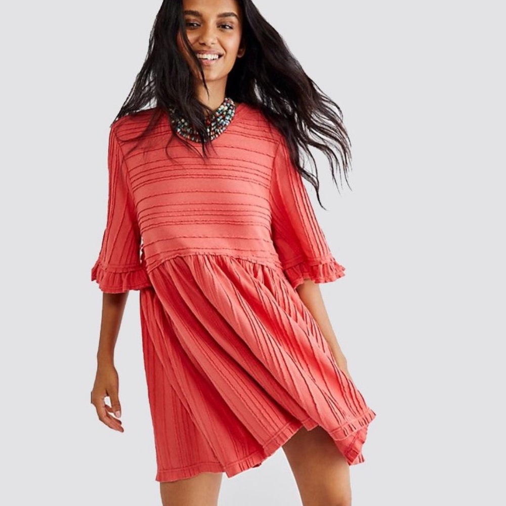 Free people take a spin tunic orange pink short sleeve dress